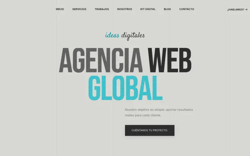 Portada de ideasdigitales.es con el titular «Agencia web global»
